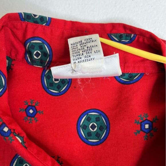 Vintage Essential Elements Red Geometric Button Front Long Sleeve Shirt Women 16 - Picture 7 of 12